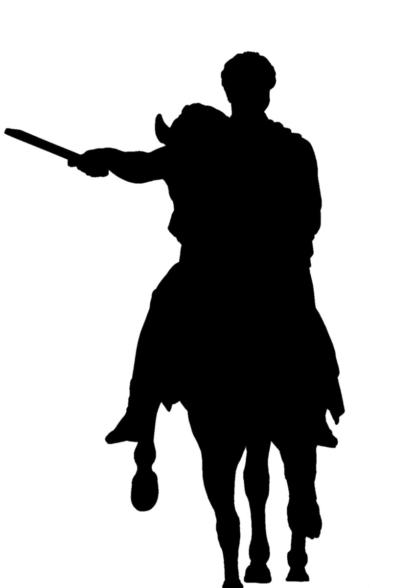 the silhouette of a person riding on a horse