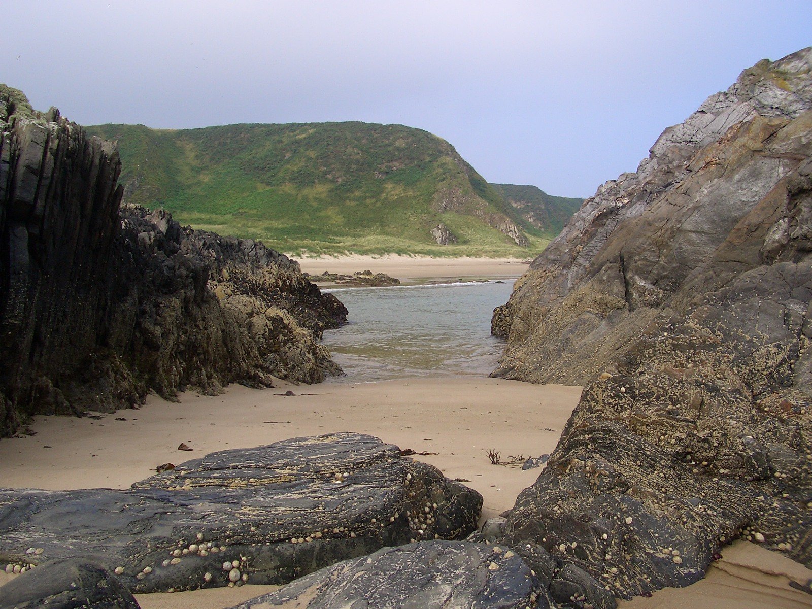 the rocky area features several different rocks on the beach