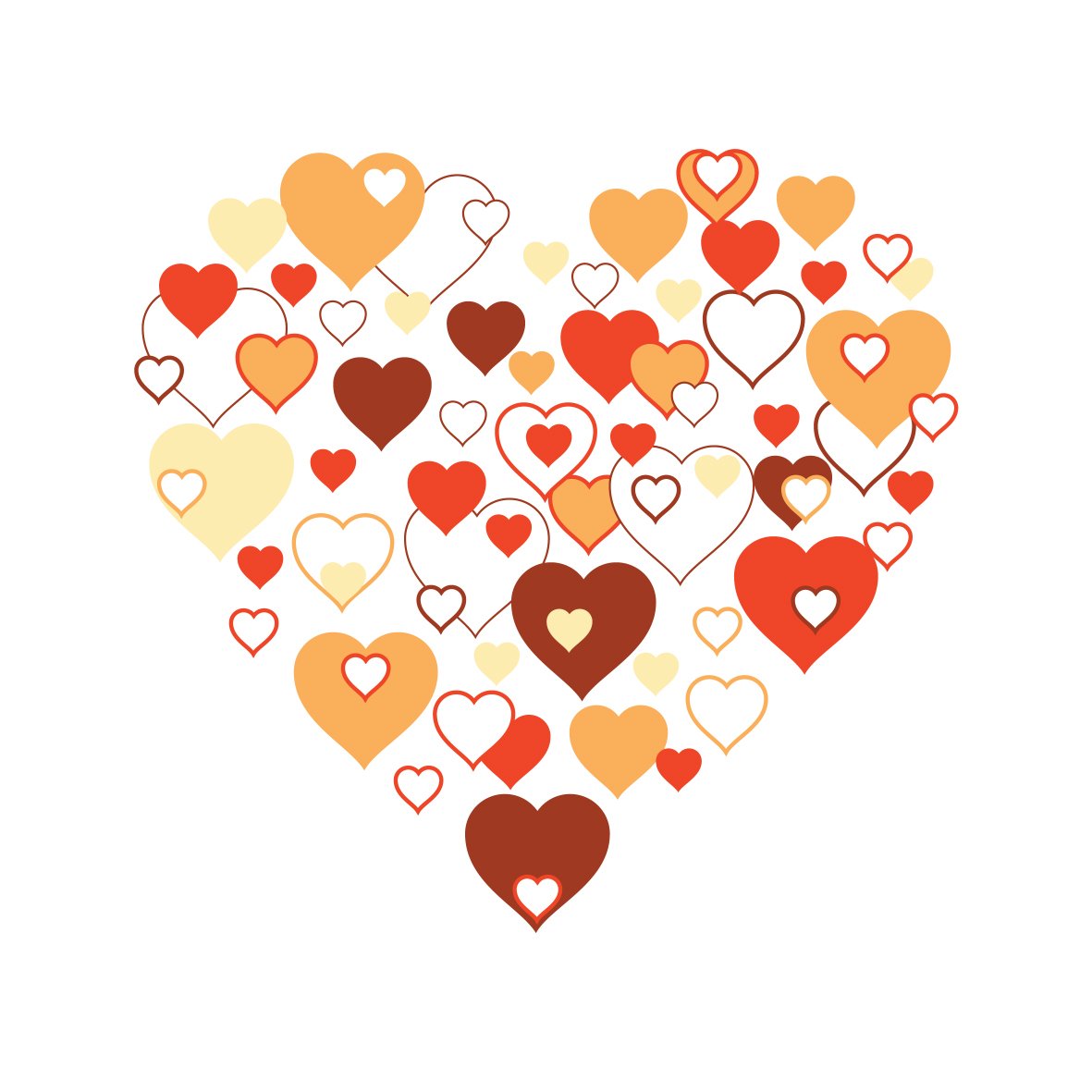 many hearts form a heart shape against a white background