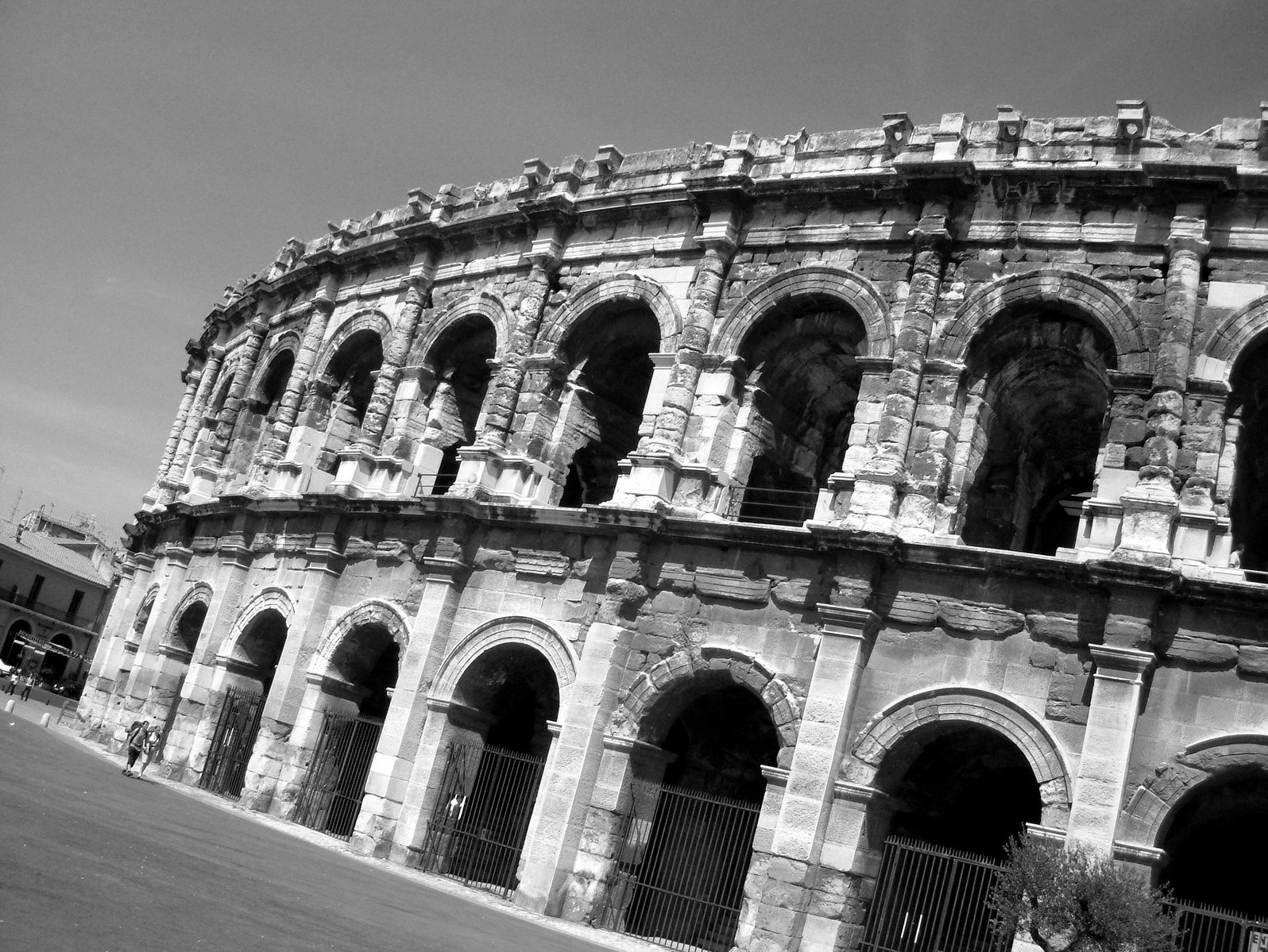 an image of a bull arena in a black and white po