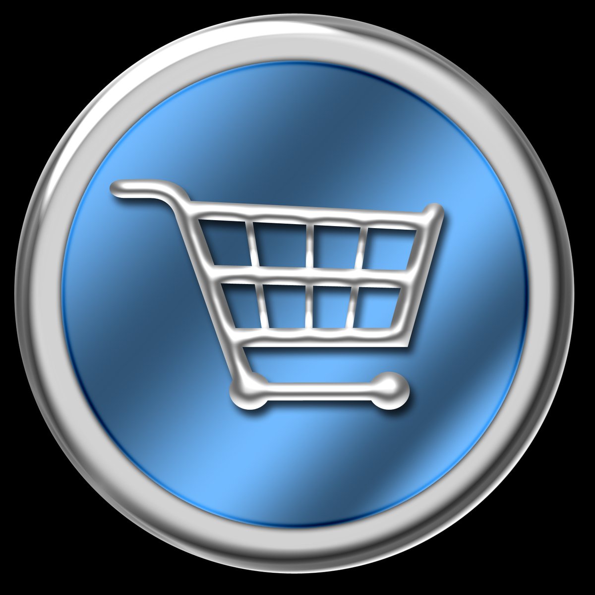 an icon of a shopping cart on blue