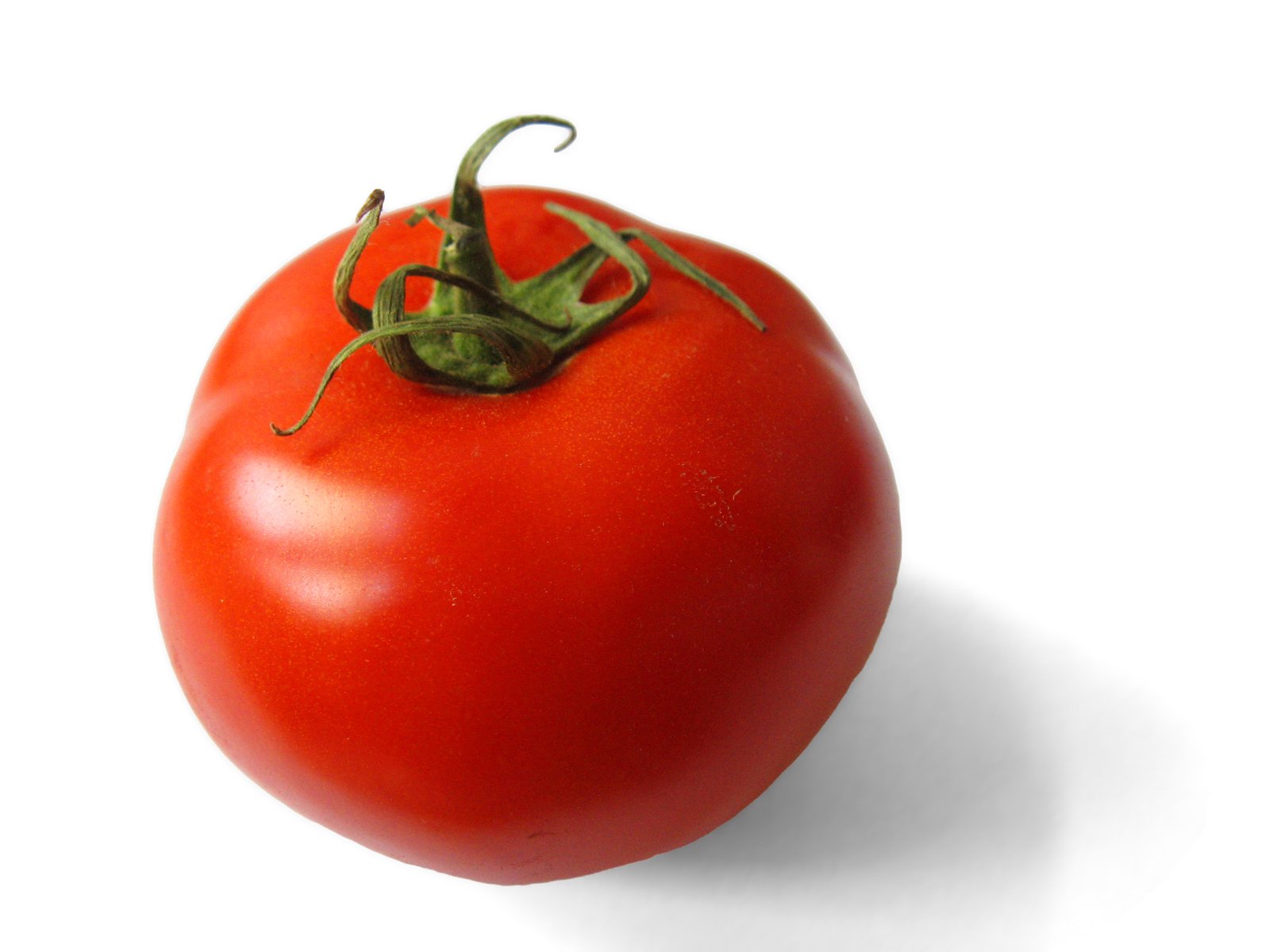 a big red tomato on the white table