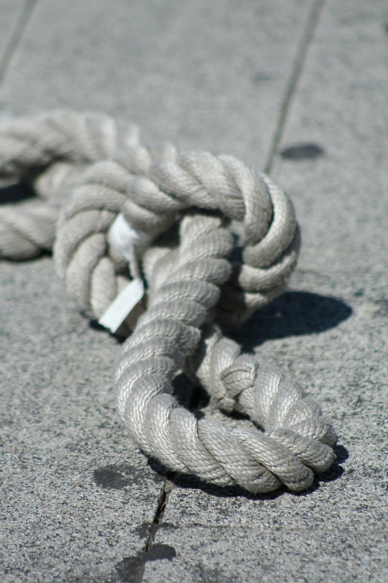 a rope sitting on the concrete in front of a street