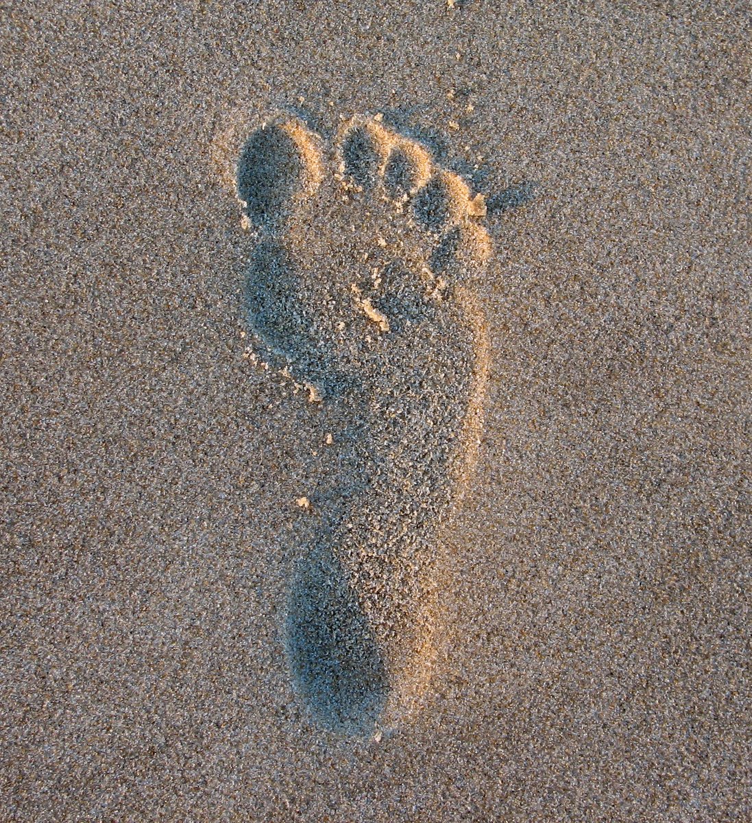 the image shows the sand bottom and foot prints in the foreground