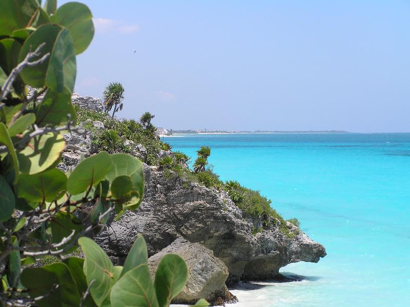 a scenic beach and blue water are seen from this point