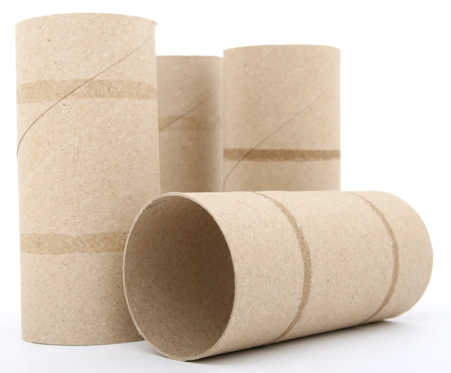 three toilet paper tube are placed on the floor