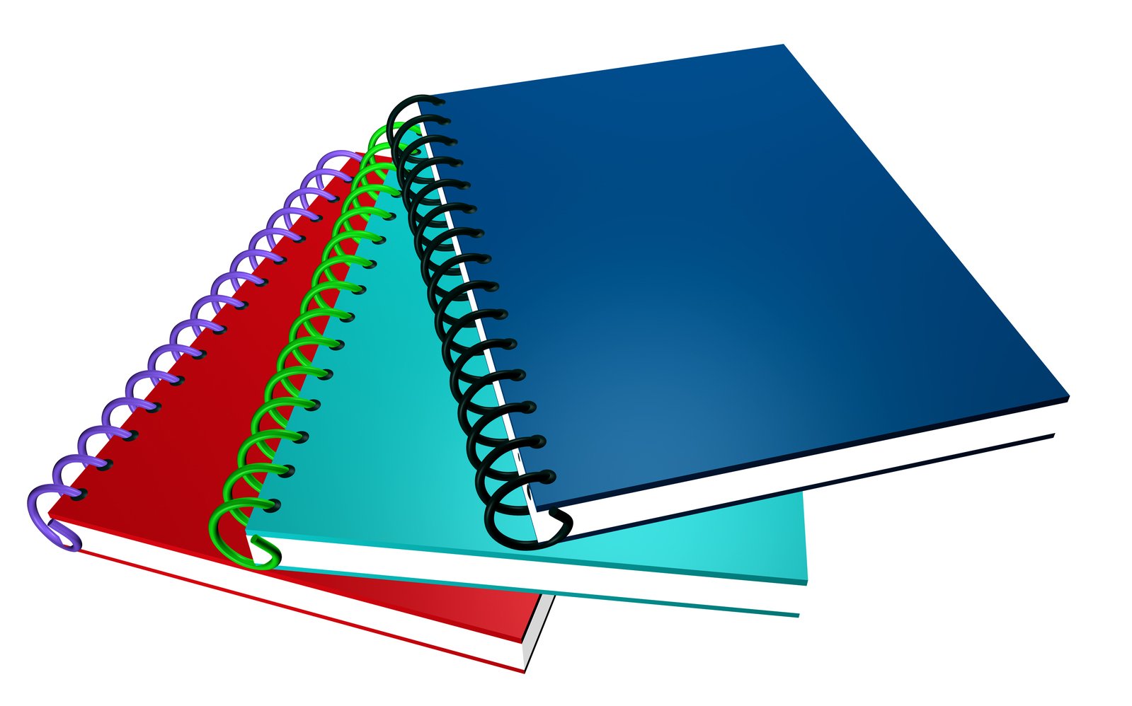 three notebooks lined up on a white background