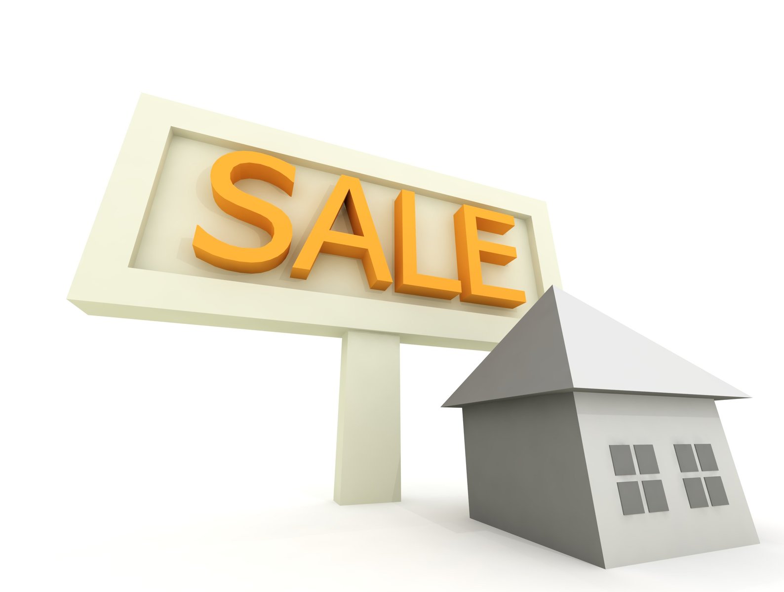 a 3d model house and a real estate for sale sign