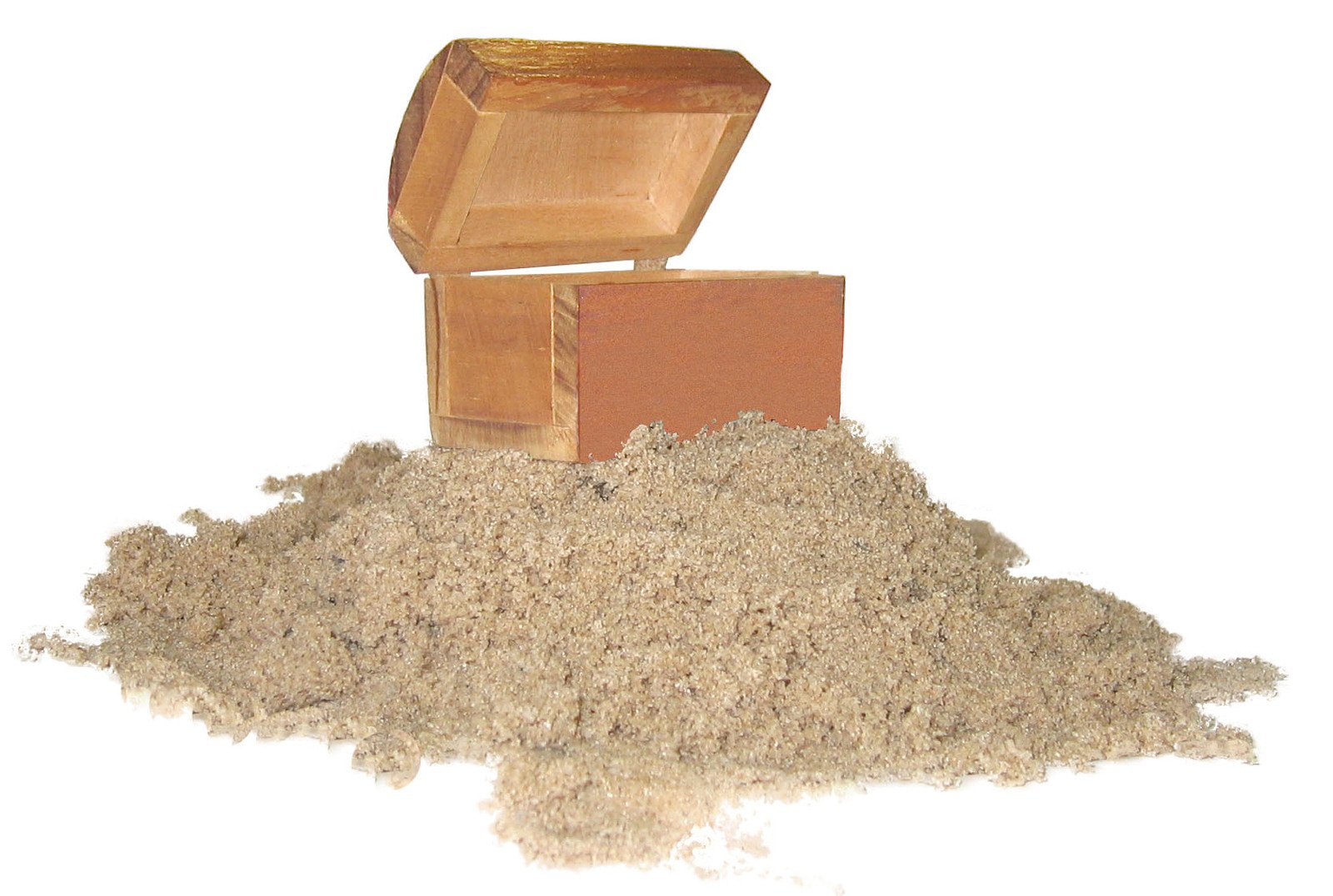 a square wooden box is full of brown sand
