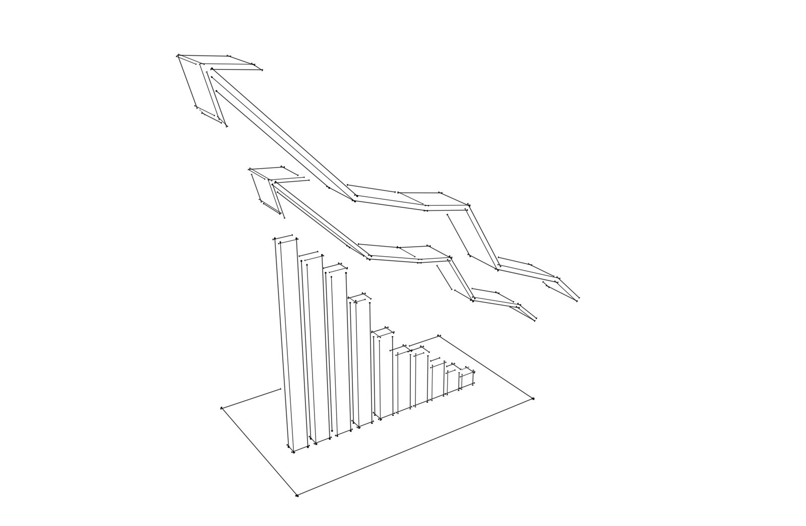 a line drawing of an upward graph