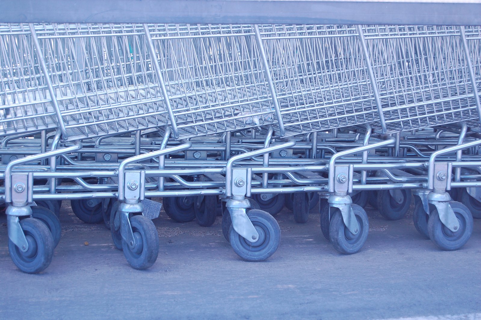 lots of empty shopping carts outside on the pavement