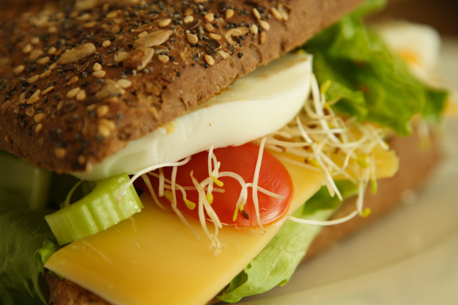 a sub sandwich topped with lettuce, tomatoes and cheese