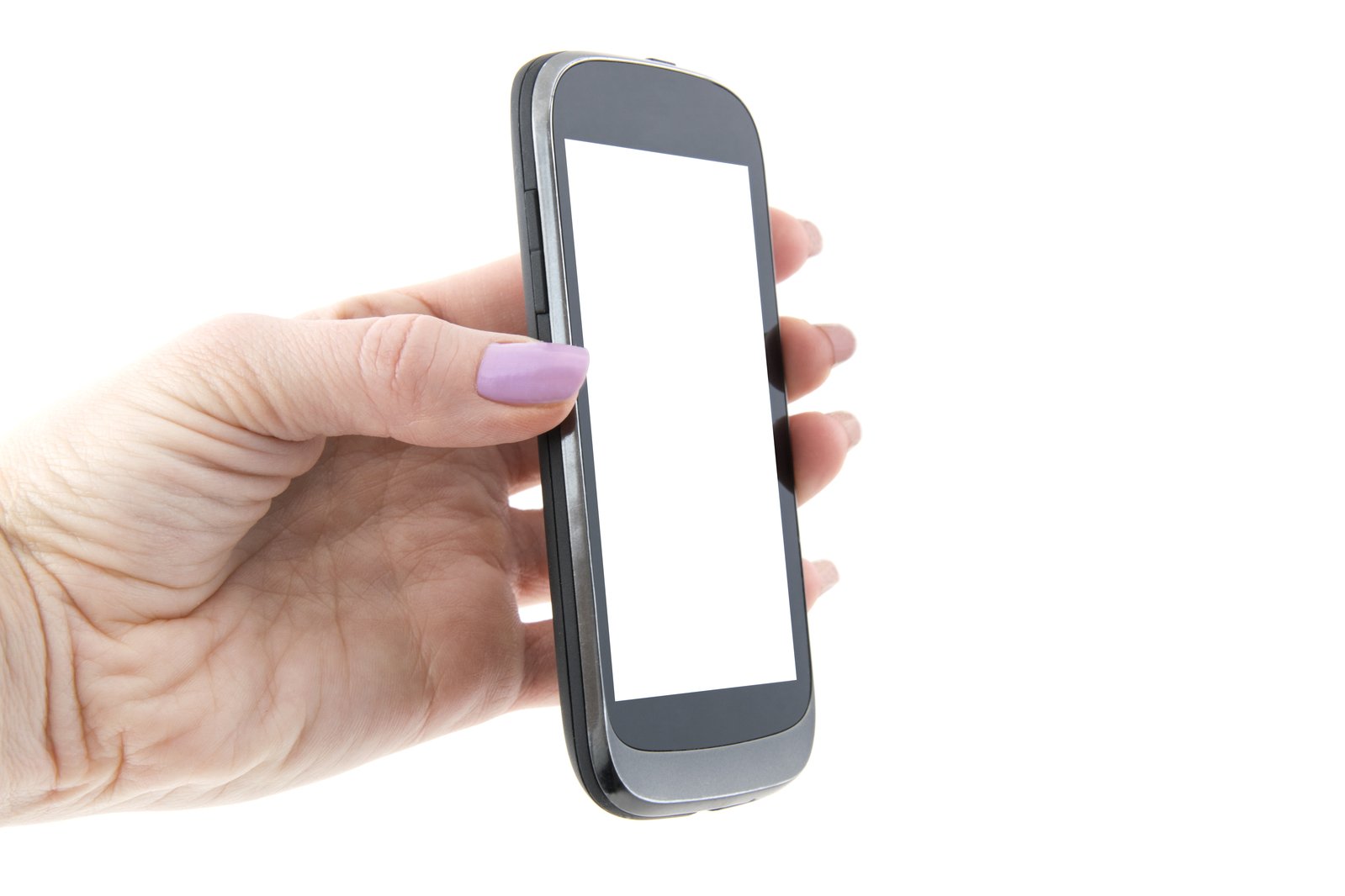 a person's hand holding up a silver cell phone