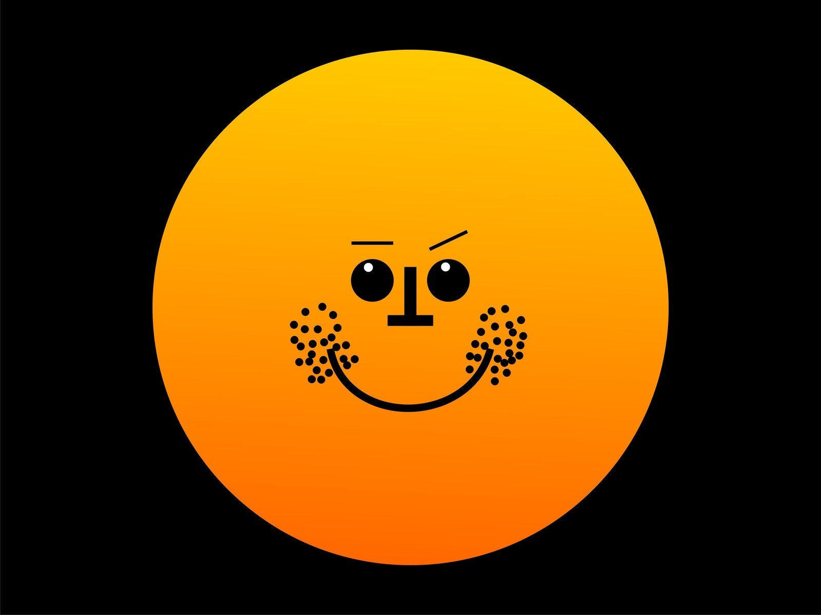 an orange smiley face with black background