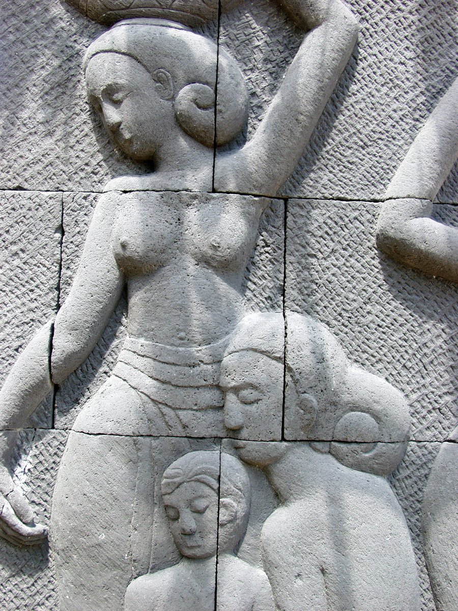 an ornamental carving on the side of a building