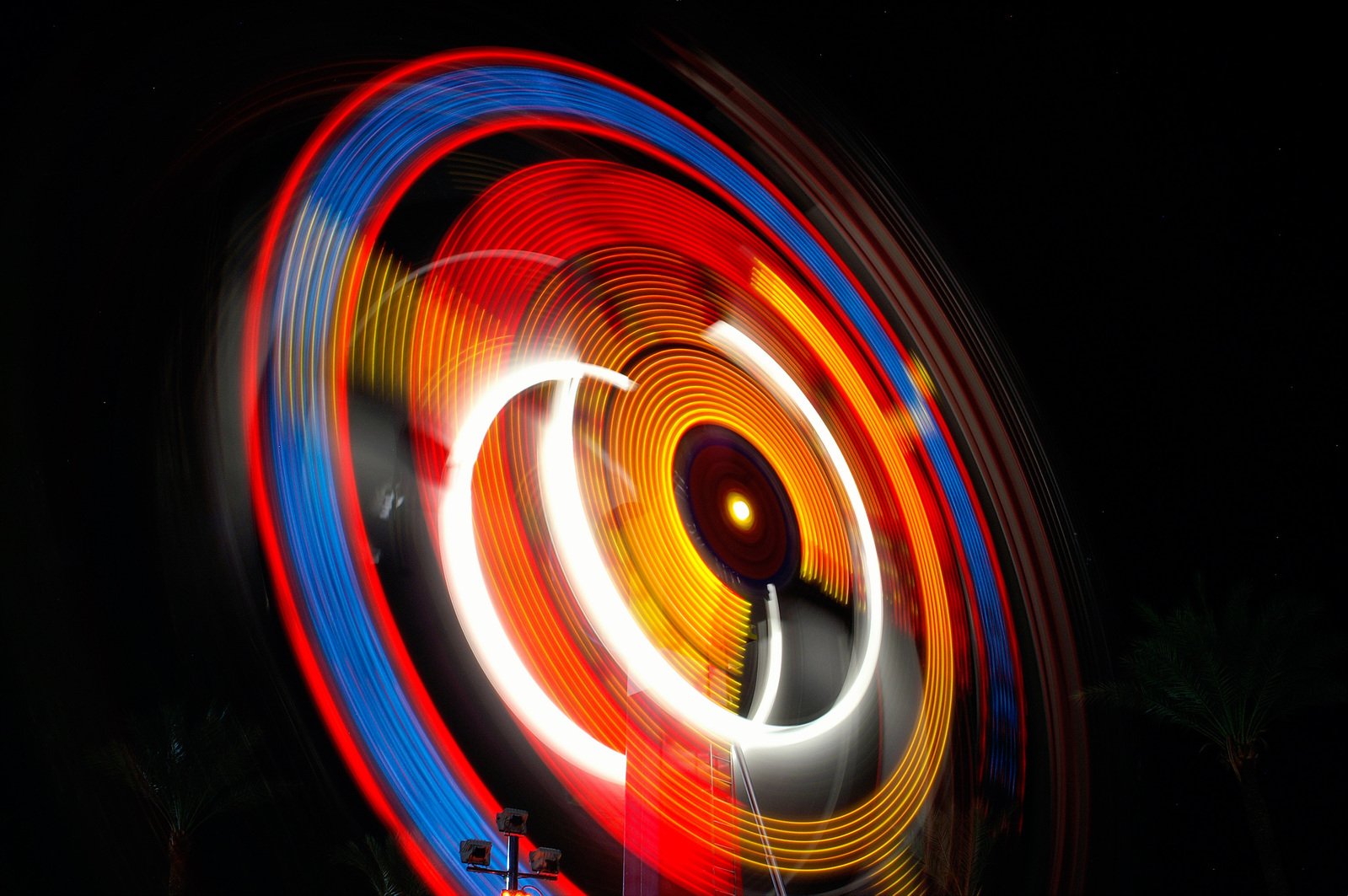 bright wheel ride at night time with lights