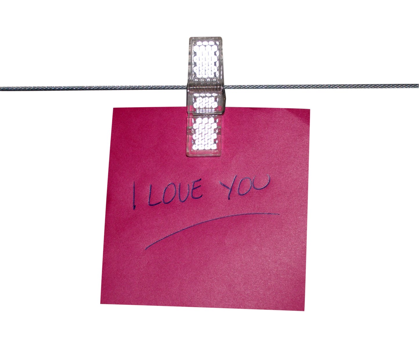 a note that says i love you is attached to a clothesline