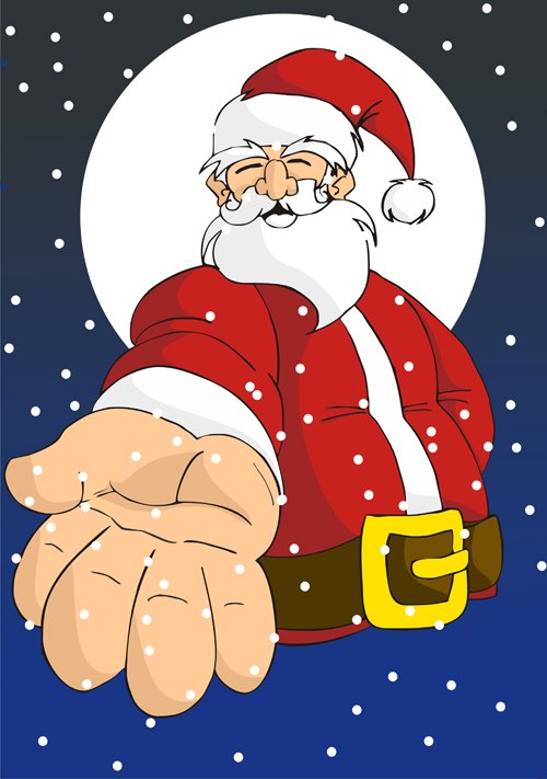santa claus on the big moon with a hand