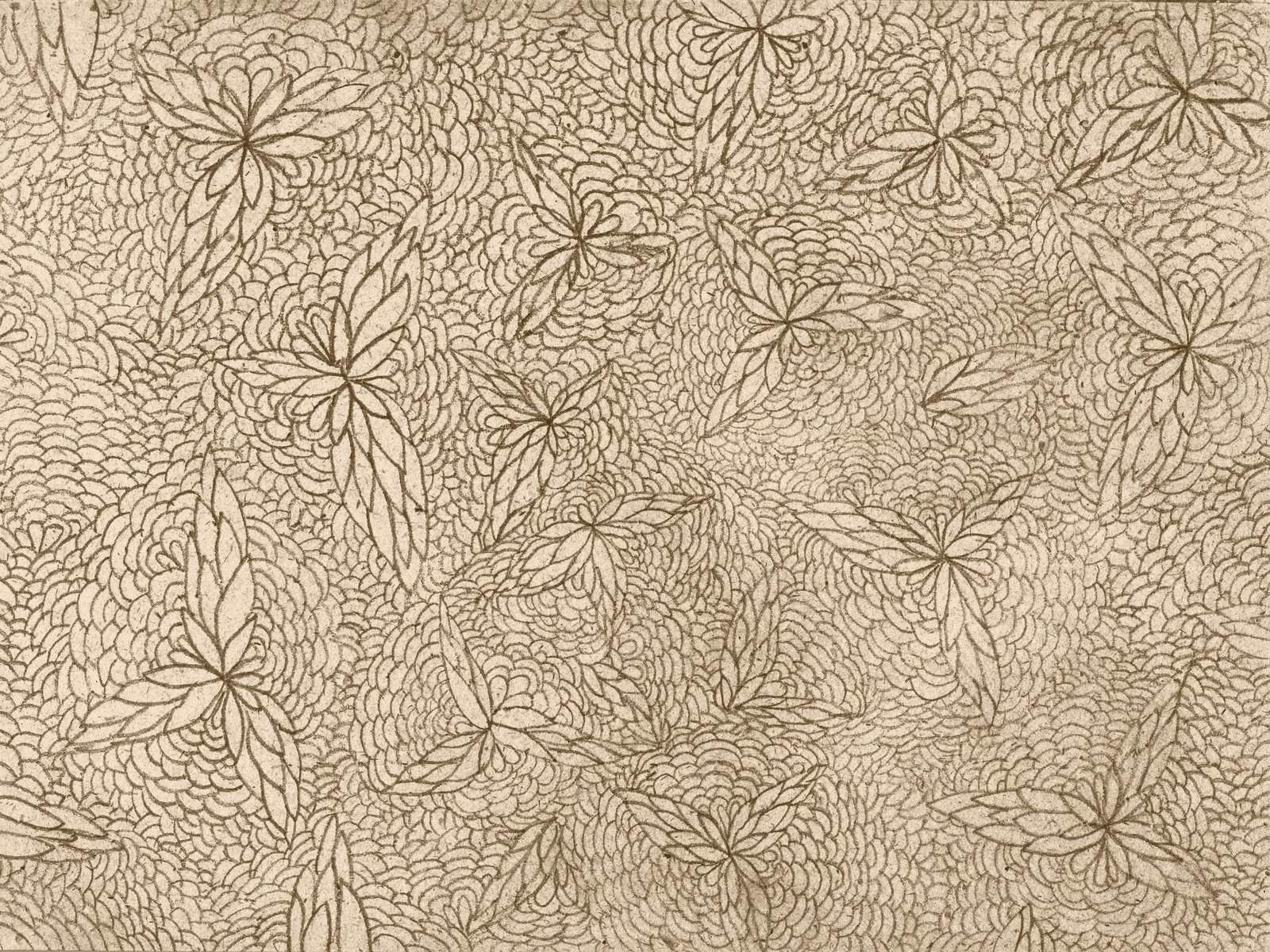 a line drawing of leaves in brown on a beige background