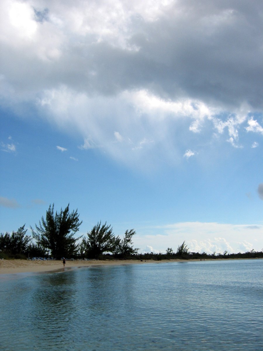 a body of water under a partly cloudy sky