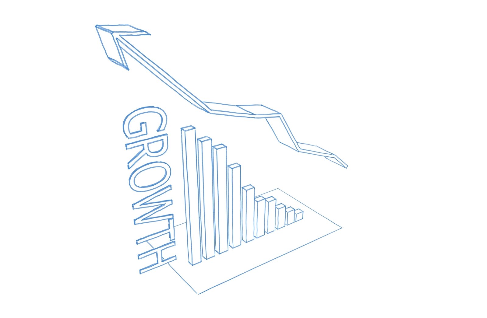 a graphic of an upward graph bar on a white background