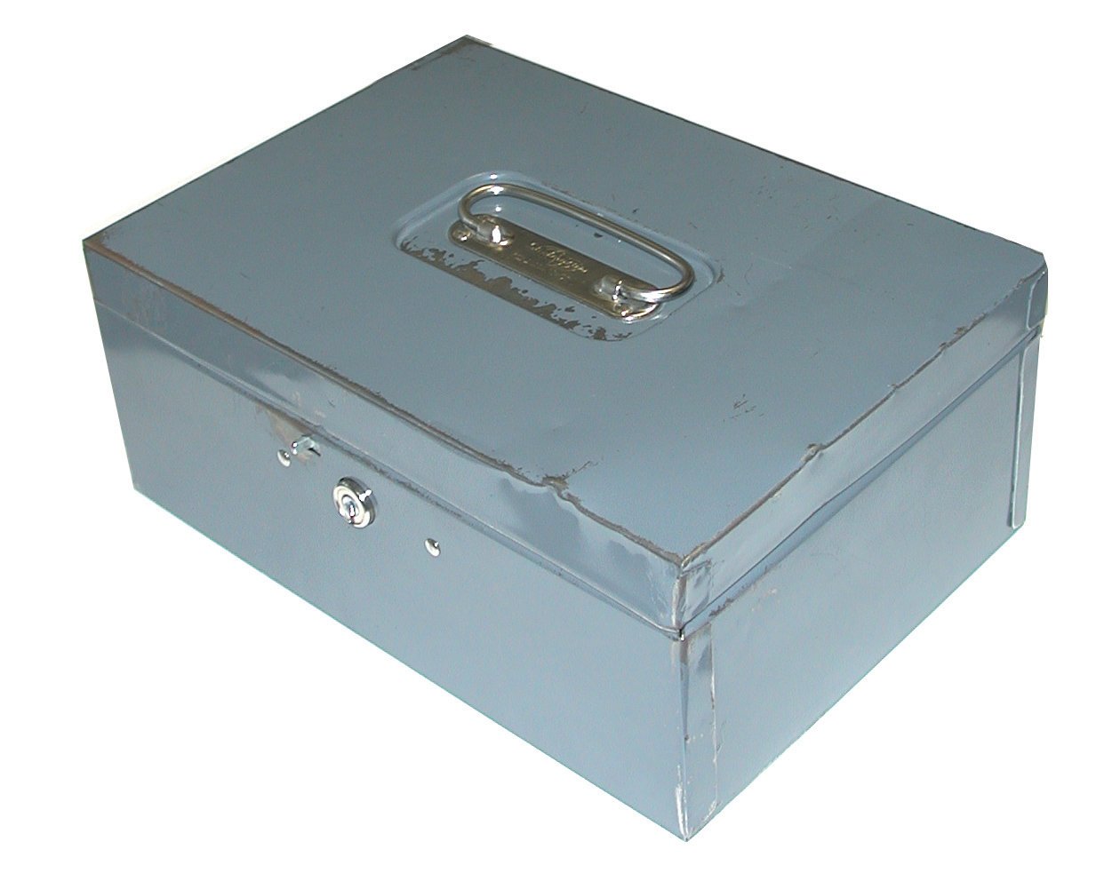 a large silver metal box with a latch and handle
