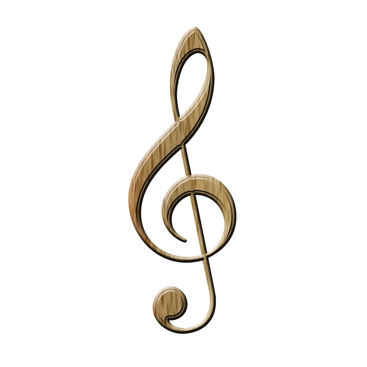 a wooden musical note symbol on a white background