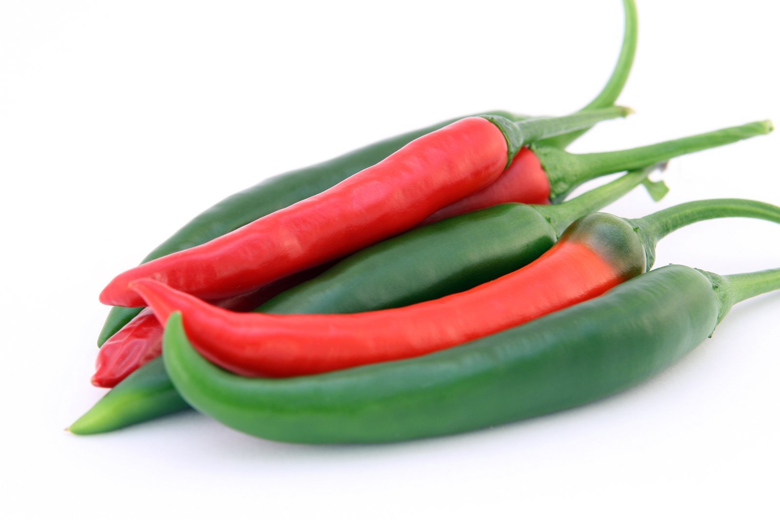 some peppers are red and green and have a large tail