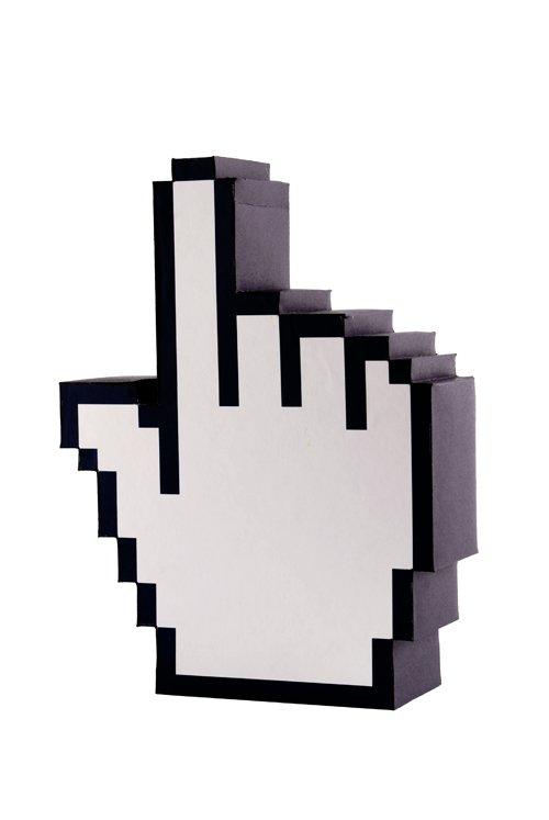 the pixellated finger on the side of a computer mouse