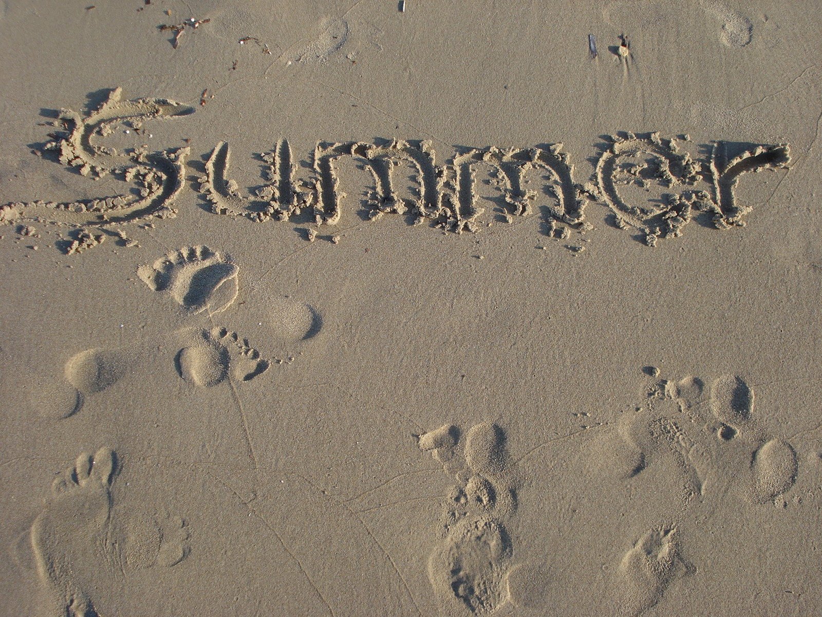 the word soing is written in sand with small prints