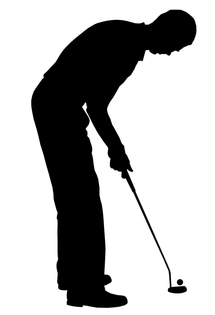 silhouette of a man putting a putt on the green