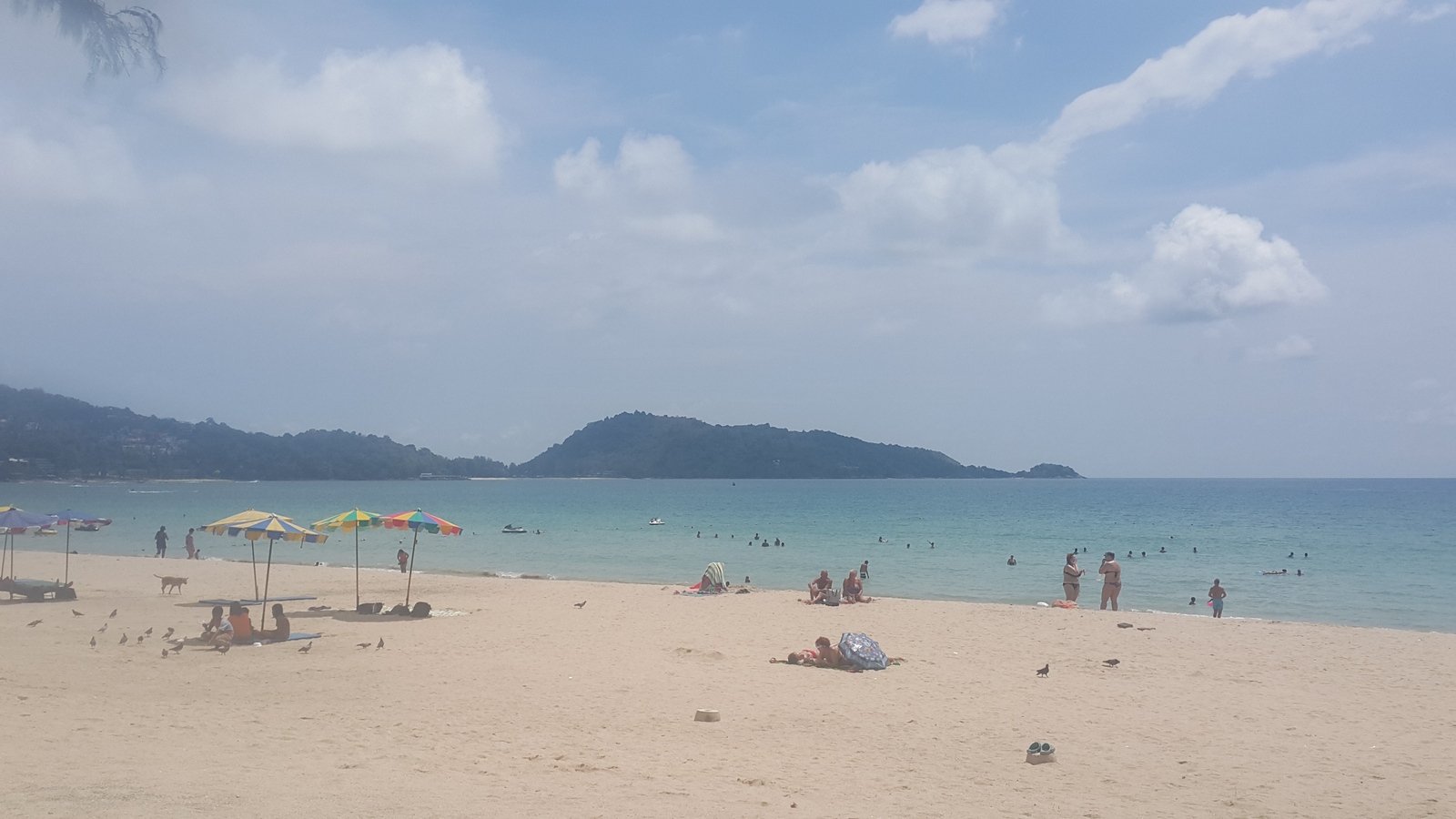 a group of people are standing on the beach