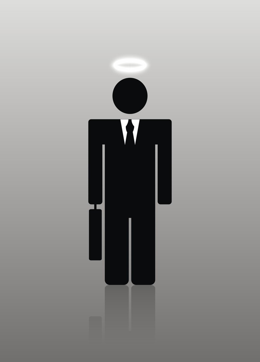 an abstract image of a person in a black suit and tie with a halo above their head