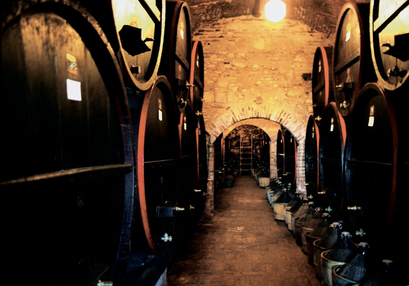 this cellar is full of bottles and a few barrels