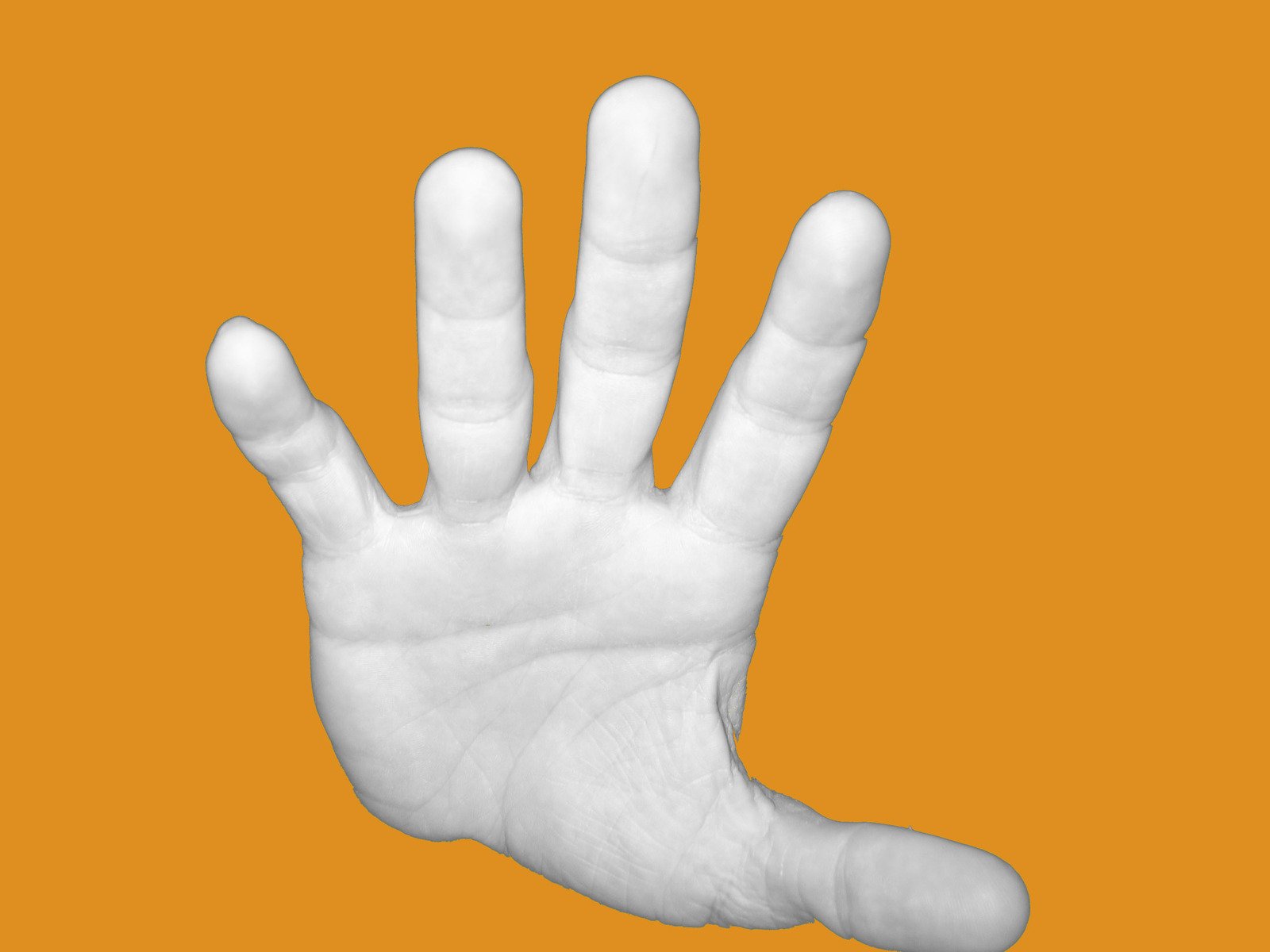 a hand with very large fingers appears to be pointing towards the camera