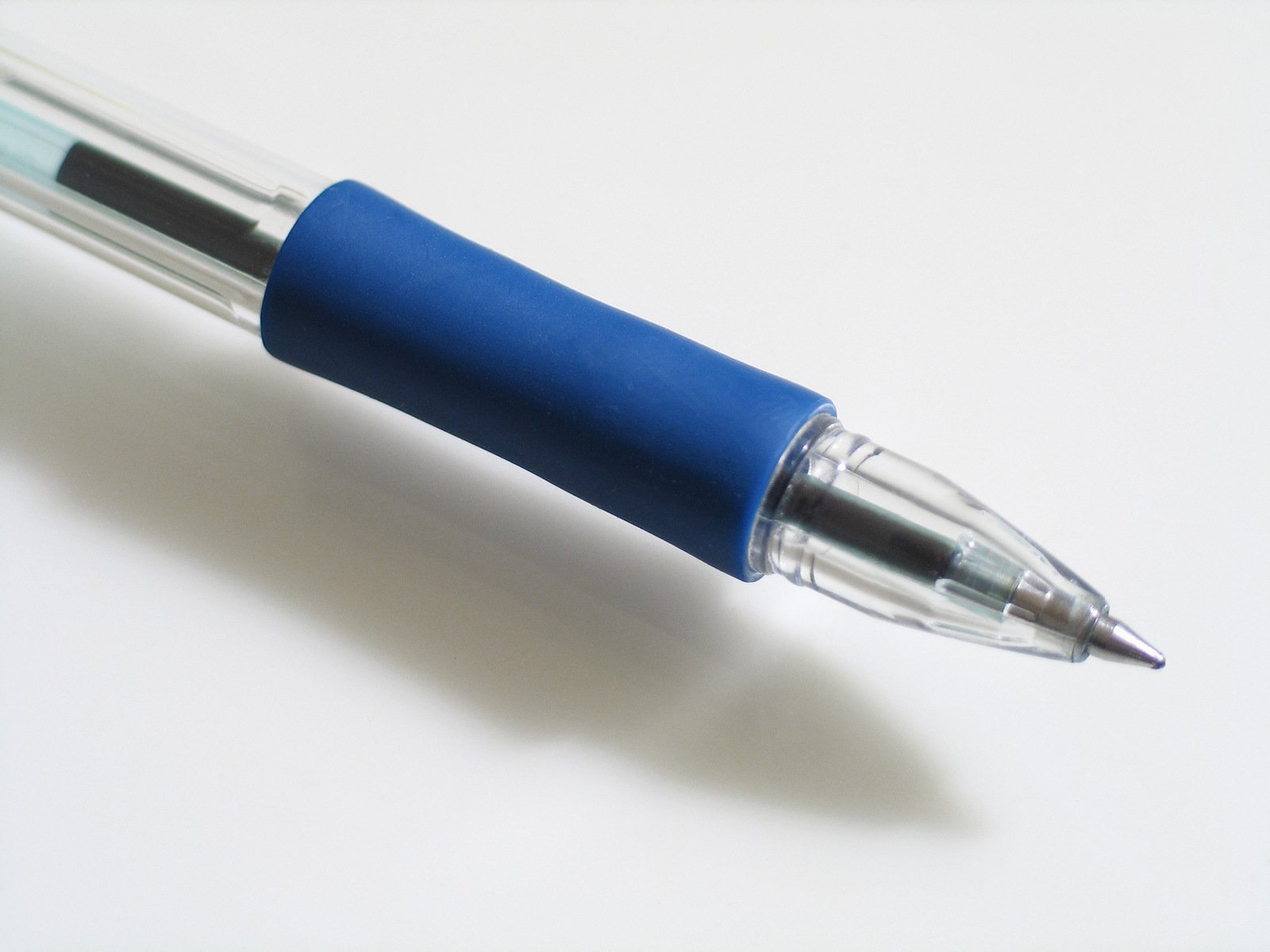 a close up of a blue and silver colored pen