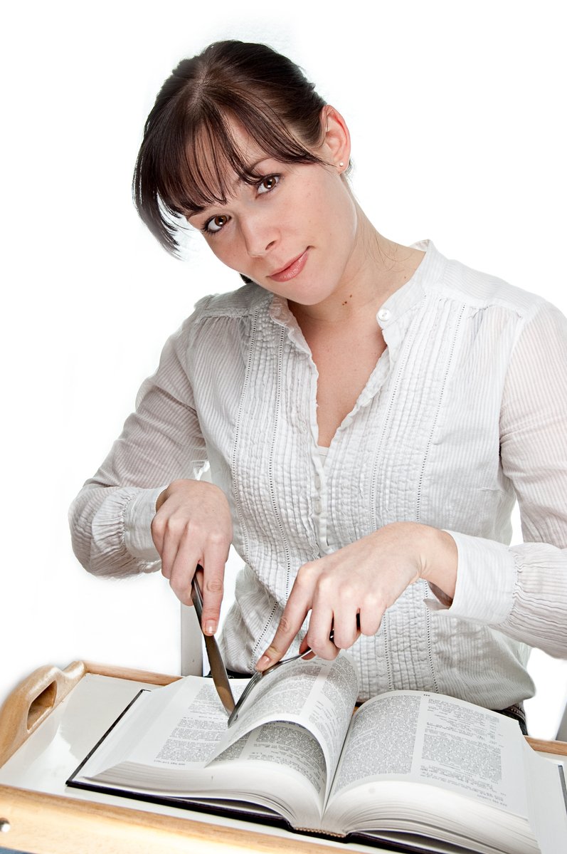 woman  up book with knife and fork