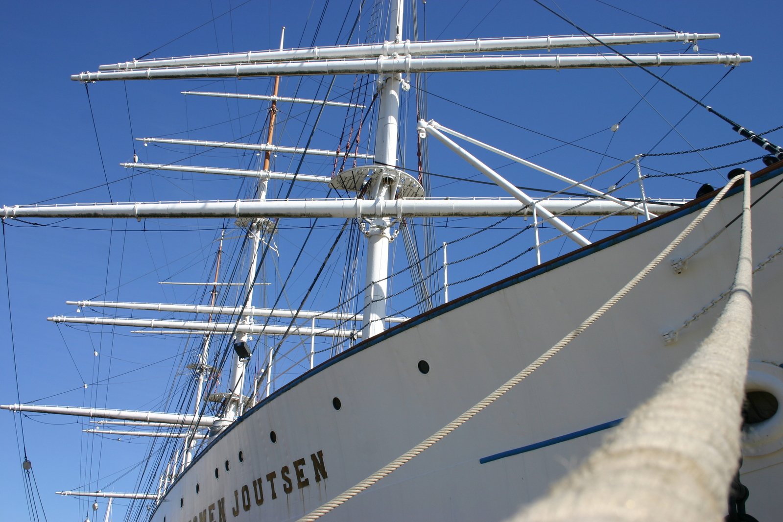 the side of an old ship is roped off