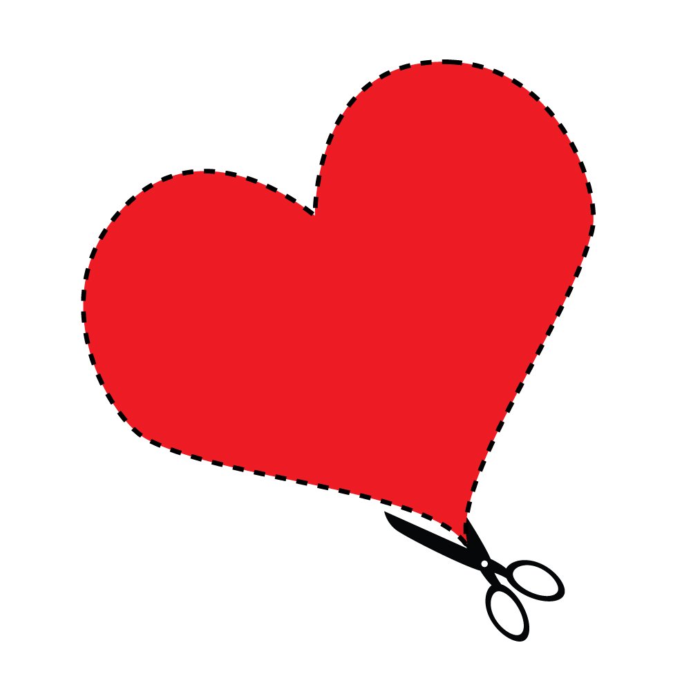 a heart cut into two with scissors