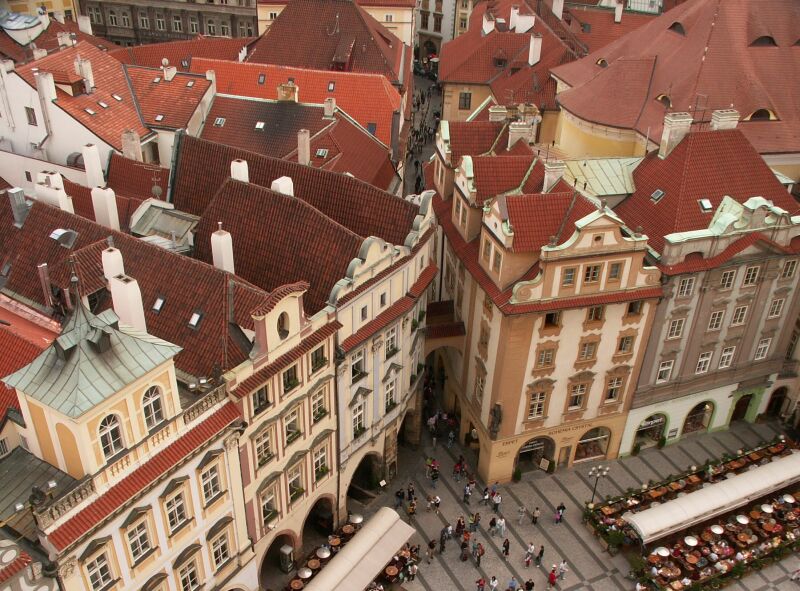 overhead view of the historic city in europe