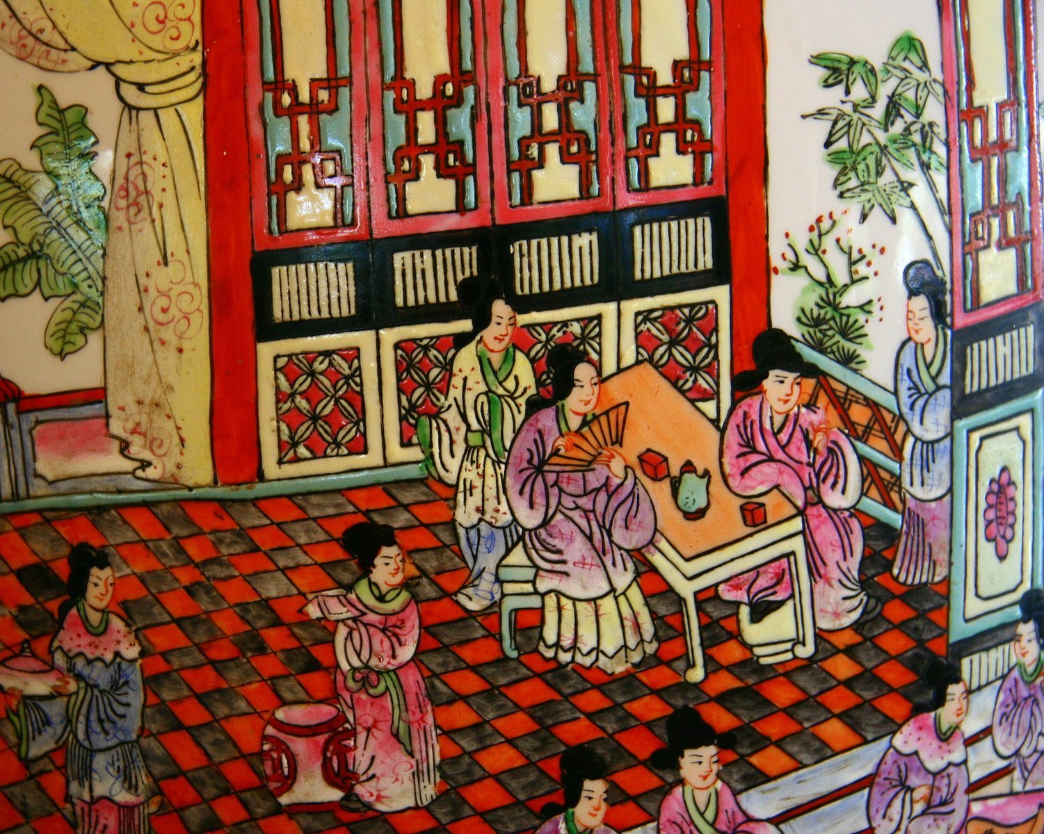 this painting depicts women playing cards together