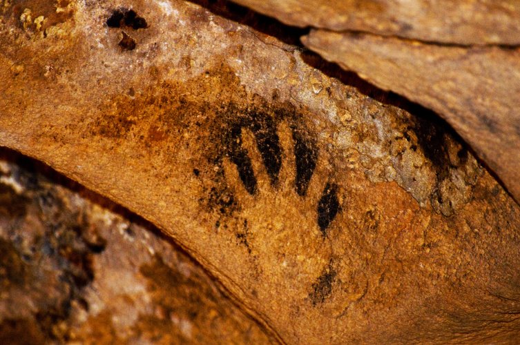 a person's hand print on a rock