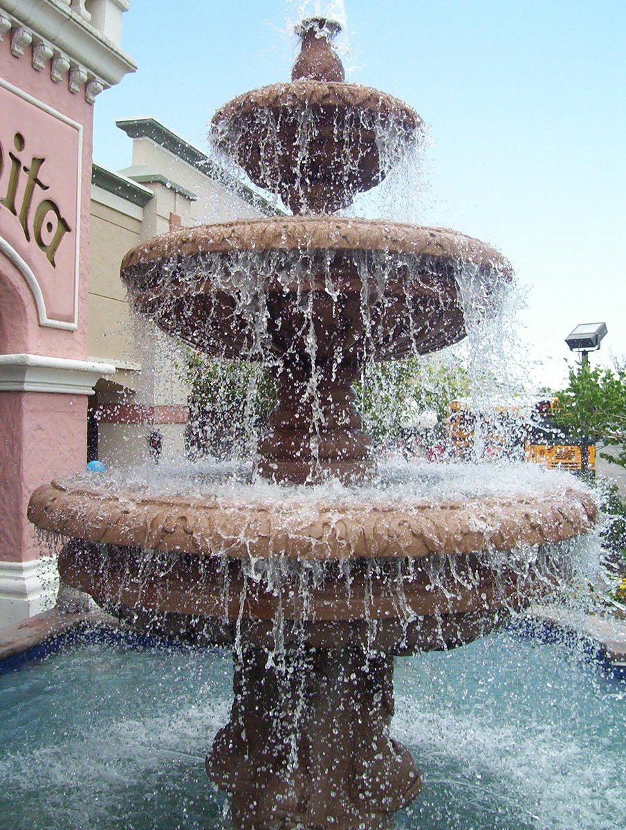 the fountain is full of water and it looks like a bird