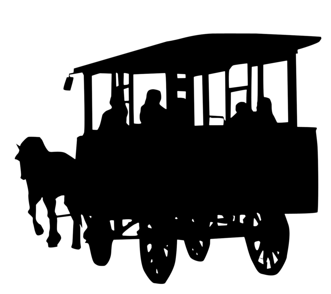 a trolley train with people driving the train