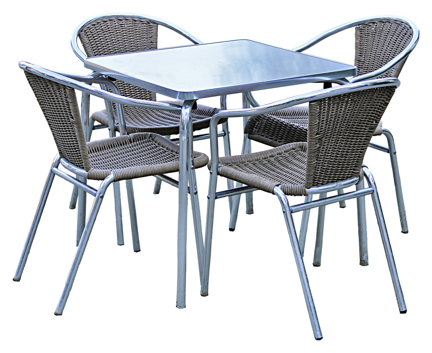 a grey outdoor table and chairs