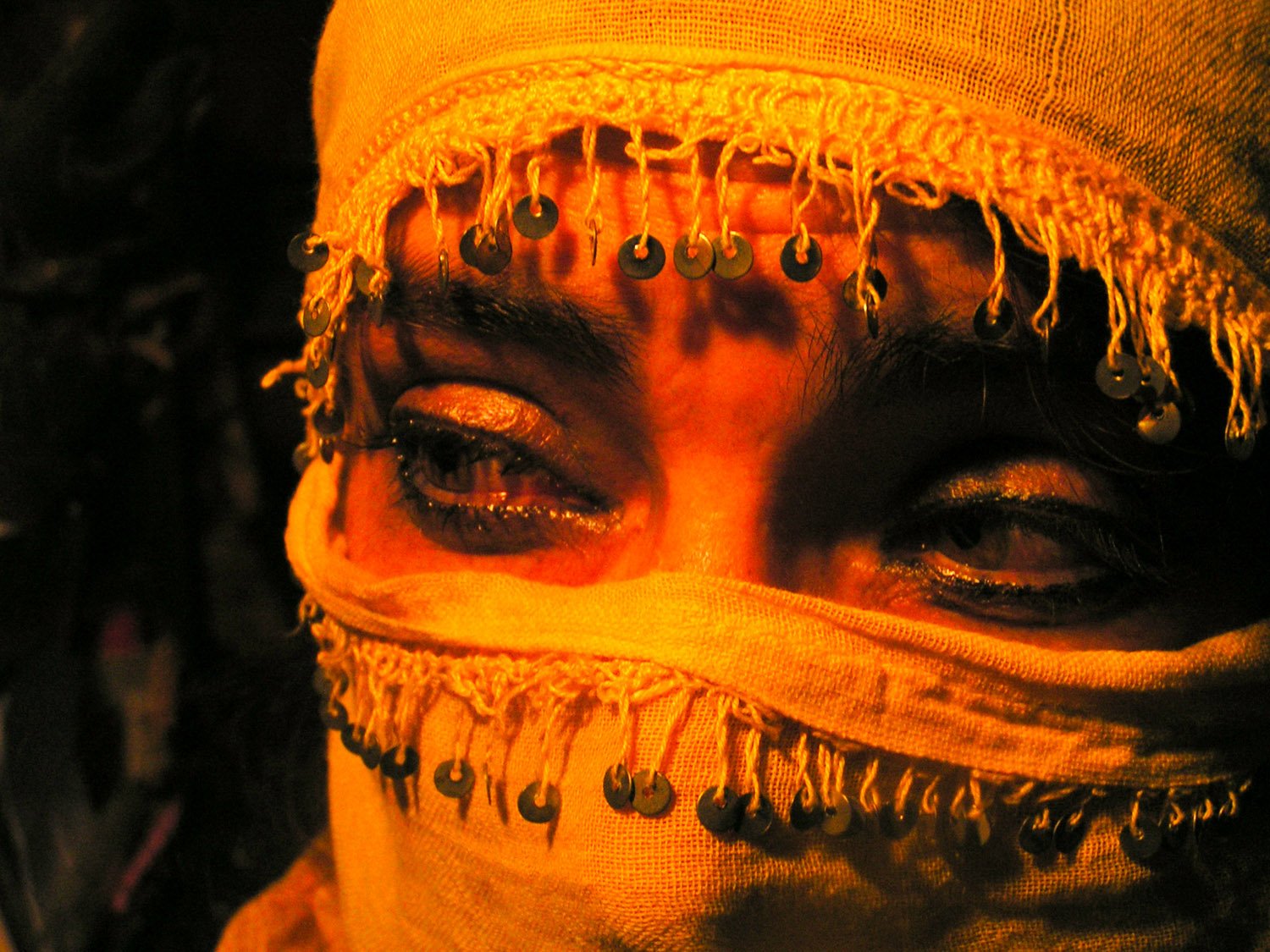 an image of a face covered by a head scarf