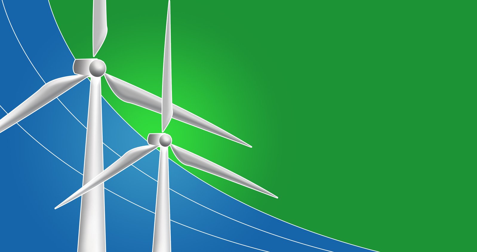 a colorful wind turbine illustration of two large turbines standing side by side