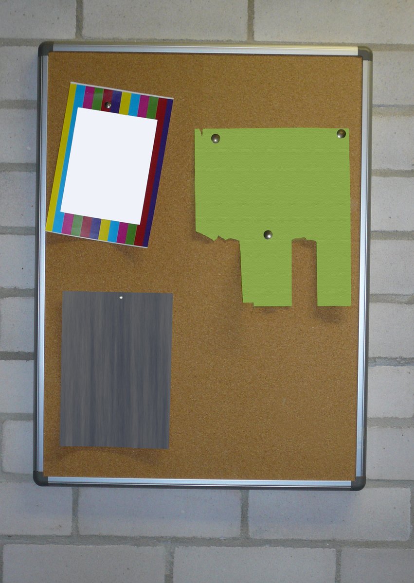 a cork board with bulletin on it and a piece of paper on top