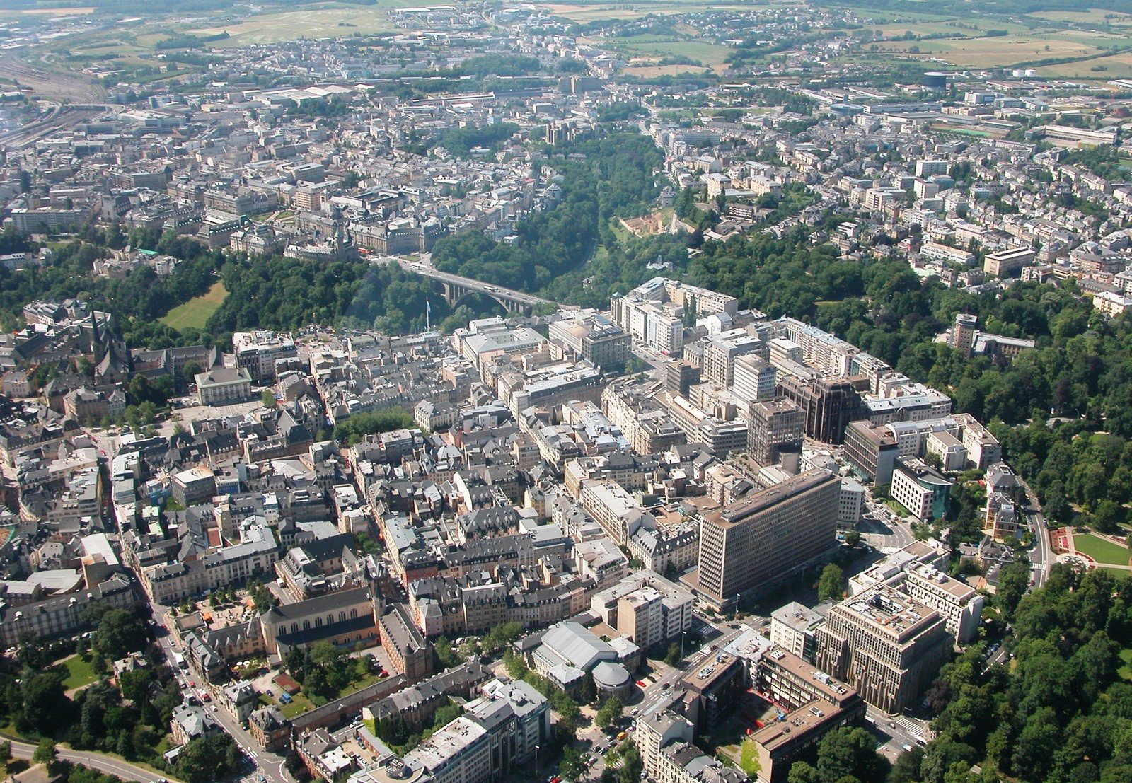an aerial po of a city with many buildings