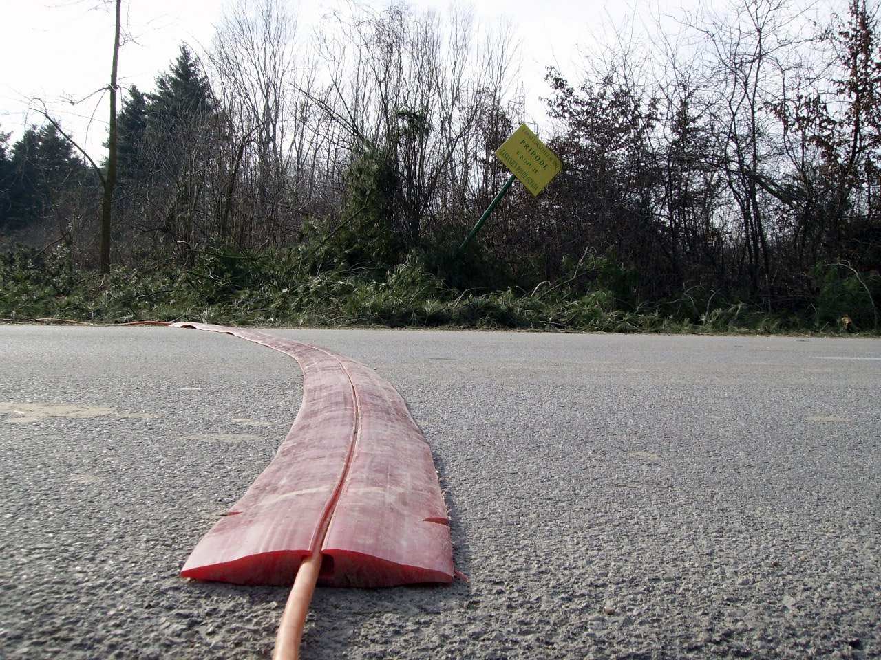 a large pink piece of red material on the street